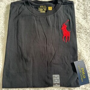 Polo Ralph Lauren Boys XL (18-20) T-Shirt Black Red Big Pony Embroidered NWT